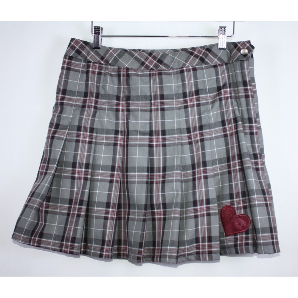 BeetleJuice Skirt Womens Medium Plaid Heart Cosplay Grey Mini School Girl Skort